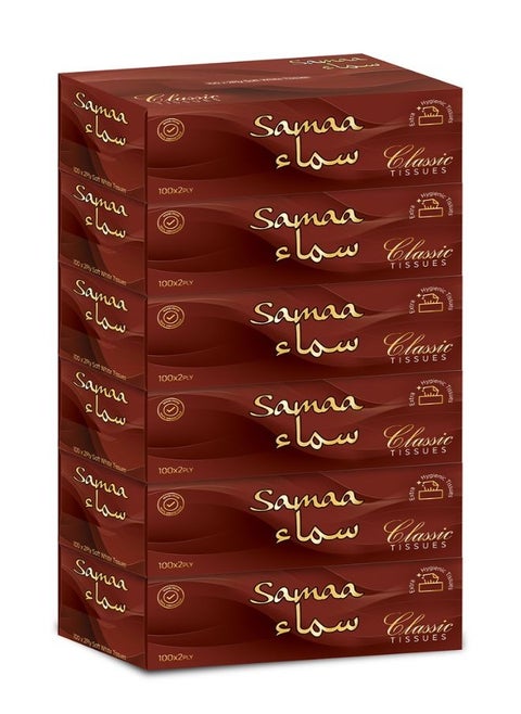 Facial Classic Soft White Tissues Boxes 100 Sheets 2 Ply Pack of 6