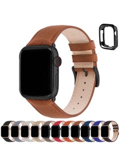 Fullmosa Fullmosa Compatible Apple Watch Band 49 45 44 42mm, Leather iWatch Band with Case for Series Ultra/8/7/6/5/4/3/2/1/SE/SE2 for Women Men - Brown + Gunmetal Buckle(Watch Not Included)  - Image 1