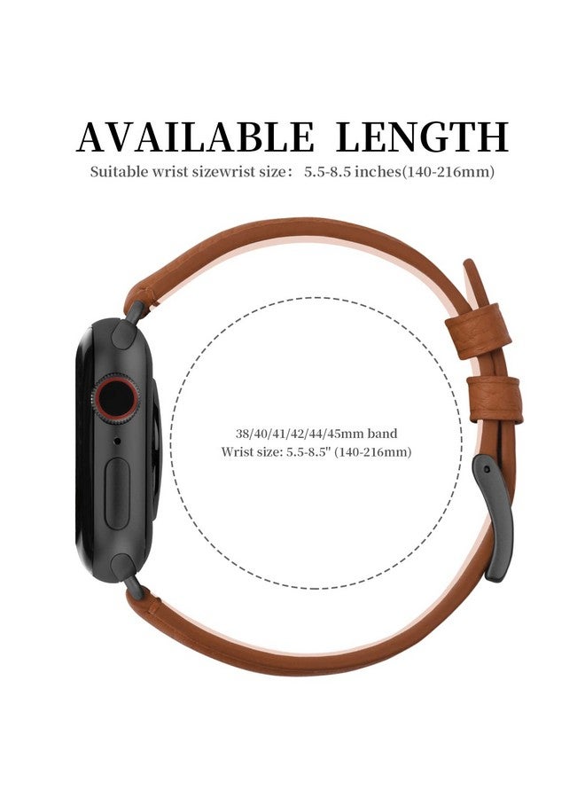 Fullmosa Fullmosa Compatible Apple Watch Band 49 45 44 42mm, Leather iWatch Band with Case for Series Ultra/8/7/6/5/4/3/2/1/SE/SE2 for Women Men - Brown + Gunmetal Buckle(Watch Not Included) - Image 4