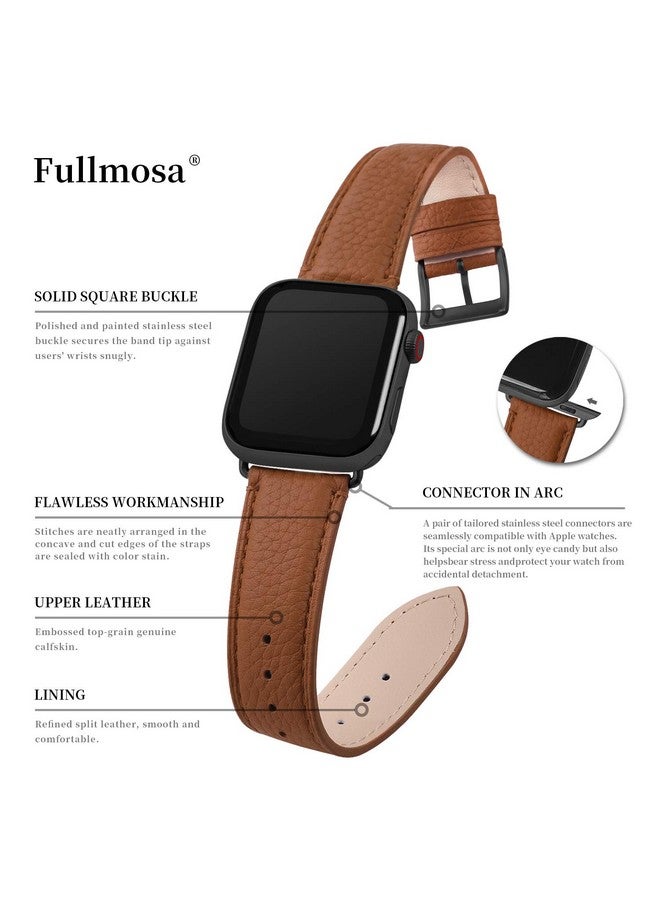 Fullmosa Fullmosa Compatible Apple Watch Band 49 45 44 42mm, Leather iWatch Band with Case for Series Ultra/8/7/6/5/4/3/2/1/SE/SE2 for Women Men - Brown + Gunmetal Buckle(Watch Not Included) - Image 5