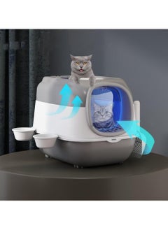 UV Extra Large Space Cat Litter Box， Foldable Cat Litter Box with Lid Large Covered Cat Litter Box Enclosed Litter Box with Scoop and Bowl Anti-Splashing Kitty Litter Pan Closed Cat Toilet