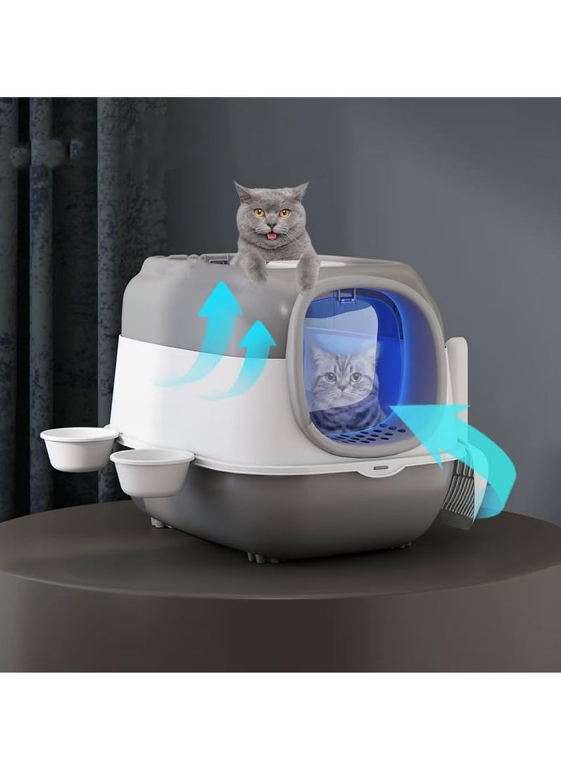 Generic - UV Extra Large Space Cat Litter Box， Foldable Cat Litter Box with Lid Large Covered Cat Litter Box Enclosed Litter Box with Scoop and Bowl Anti-Splashing Kitty Litter Pan Closed Cat Toilet - Image 1