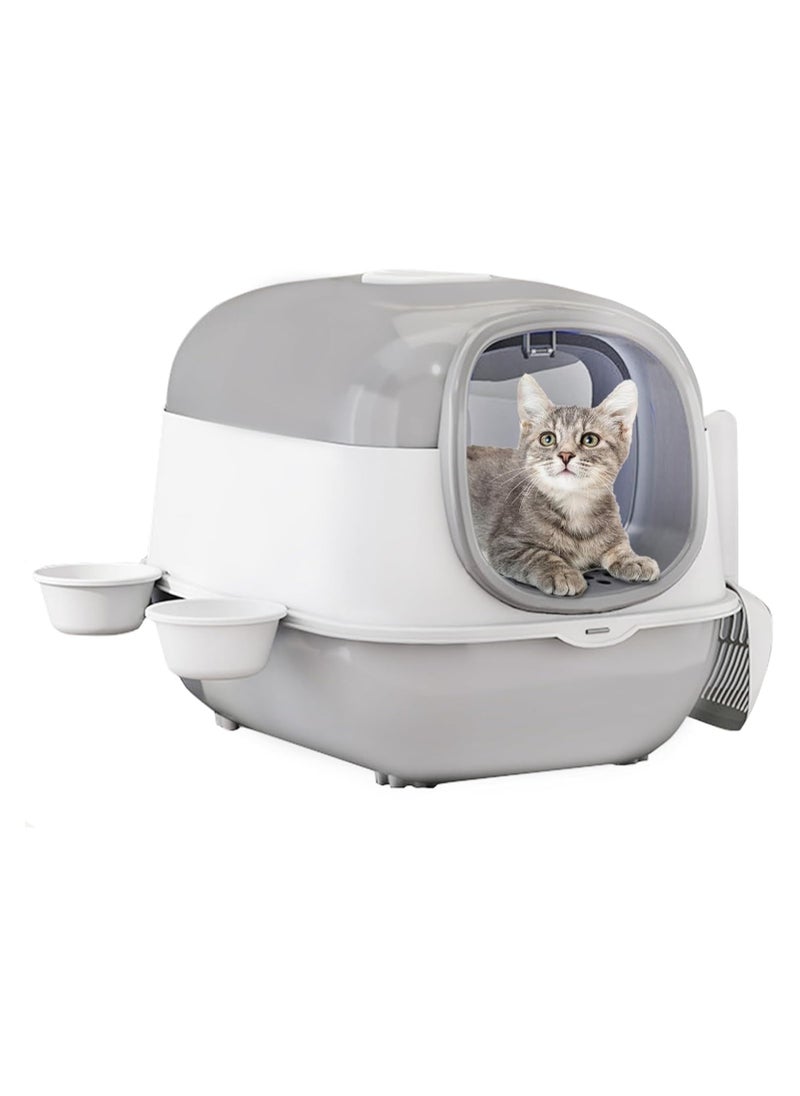 Generic - UV Extra Large Space Cat Litter Box， Foldable Cat Litter Box with Lid Large Covered Cat Litter Box Enclosed Litter Box with Scoop and Bowl Anti-Splashing Kitty Litter Pan Closed Cat Toilet - Image 1