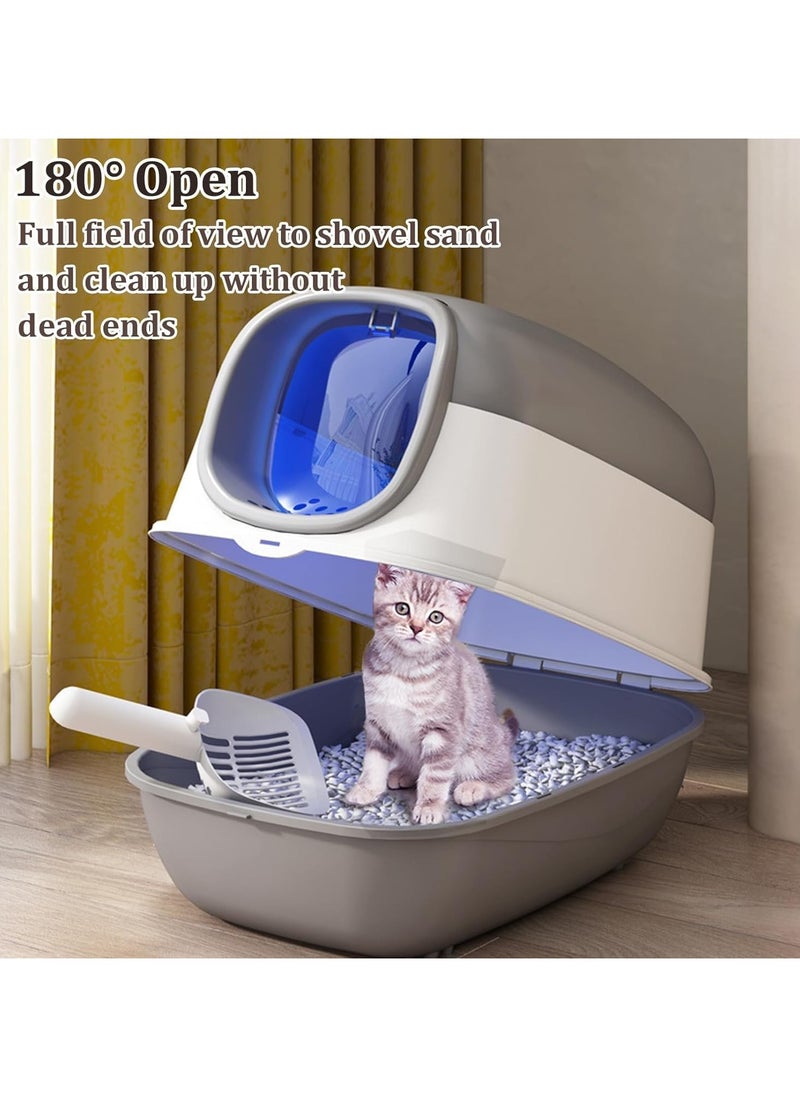 Generic - UV Extra Large Space Cat Litter Box， Foldable Cat Litter Box with Lid Large Covered Cat Litter Box Enclosed Litter Box with Scoop and Bowl Anti-Splashing Kitty Litter Pan Closed Cat Toilet - Image 1