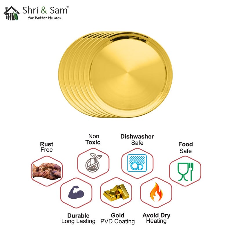 Shri & Sam Shri & Sam Majestic High Grade Stainless Steel Full Plate with Gold PVD Coating,6-Pieces  - Image 5