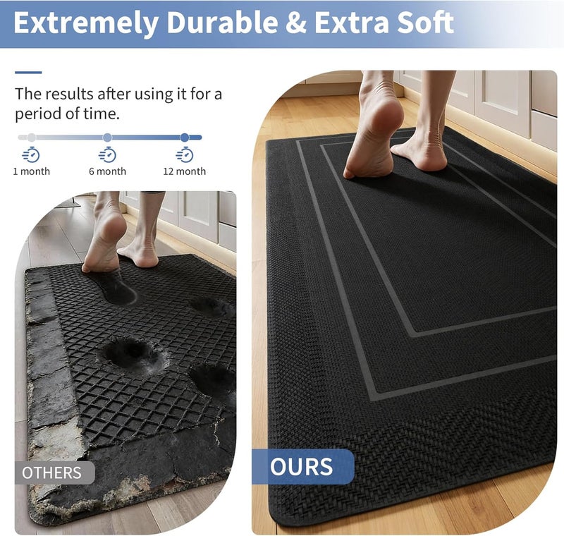 UKISS 9/10"" Extra Thick Cushioned Anti Fatigue Kitchen Mat, Waterproof High Density Foam Standing Desk Mat, Non-Slip Ergonomic Comfort Mat for Kitchen, Office,Workstation Black (Black, 20" X 48") - Image 3