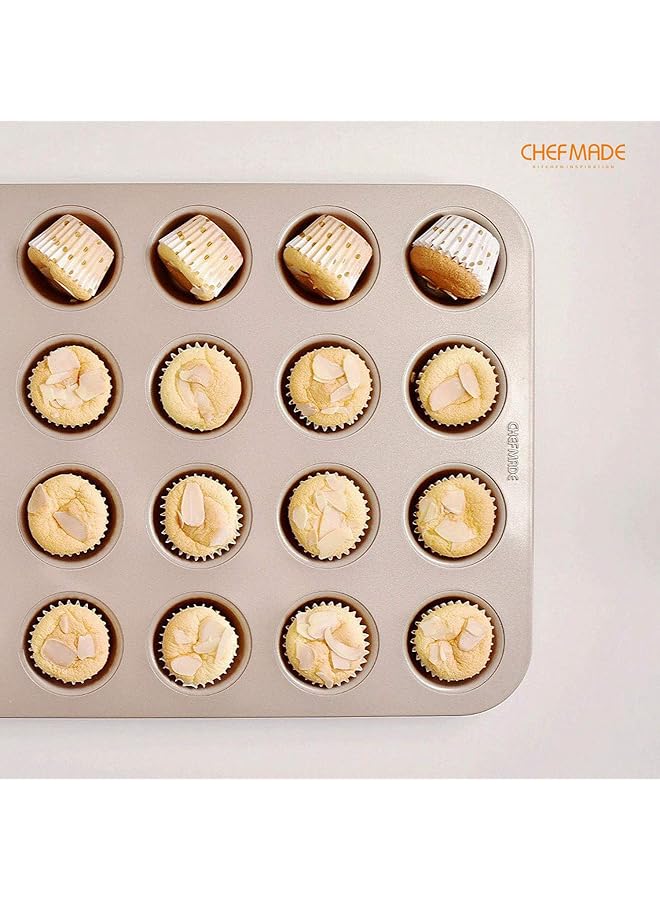 شيف ميد صينية مافن صغيرة، 20 تجويف غير لاصقة، صينية كب كيك صغيرة للخبز في الفرن (لون الشمبانيا الذهبي) - Image 5