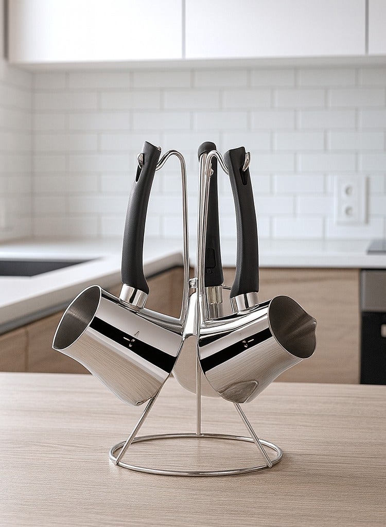 سوفرام طقم ركوة قهوة سوفرام استيل تركي عالي الجودة 4 قطع - Image 1