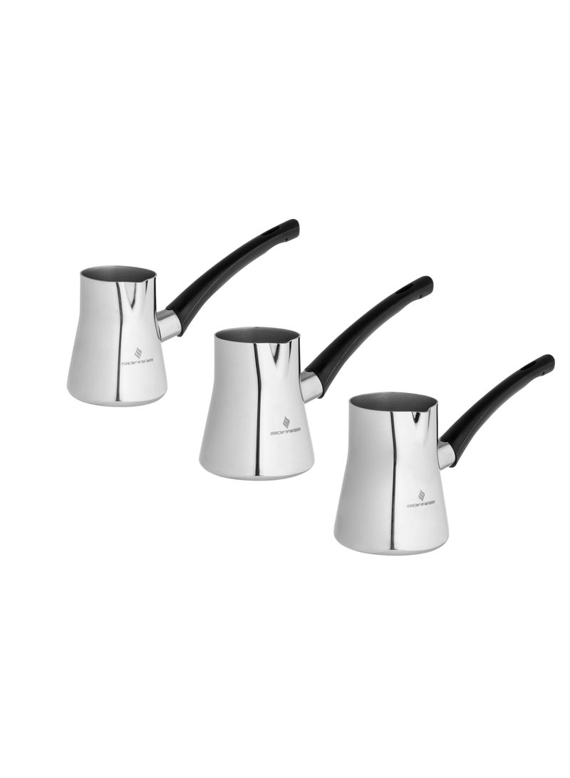 سوفرام طقم ركوة قهوة سوفرام استيل تركي عالي الجودة 4 قطع - Image 3