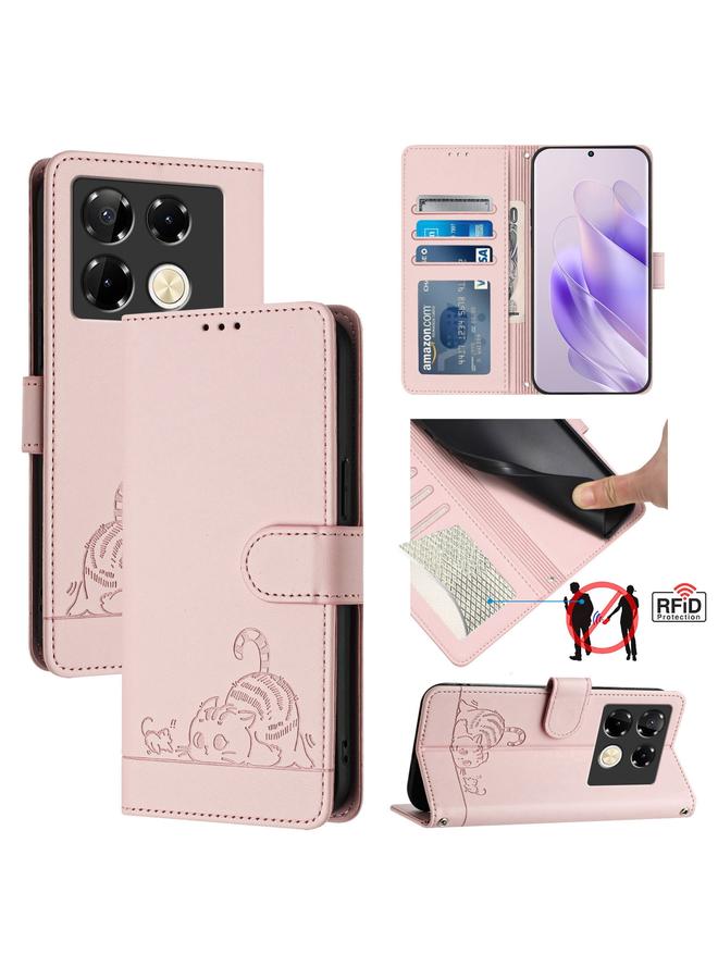 Zaboon Case For Infinix Note 40 Pro 5G X6851 Cat Rat Embossed Pattern RFID Leather Phone Case with Lanyard - Image 1