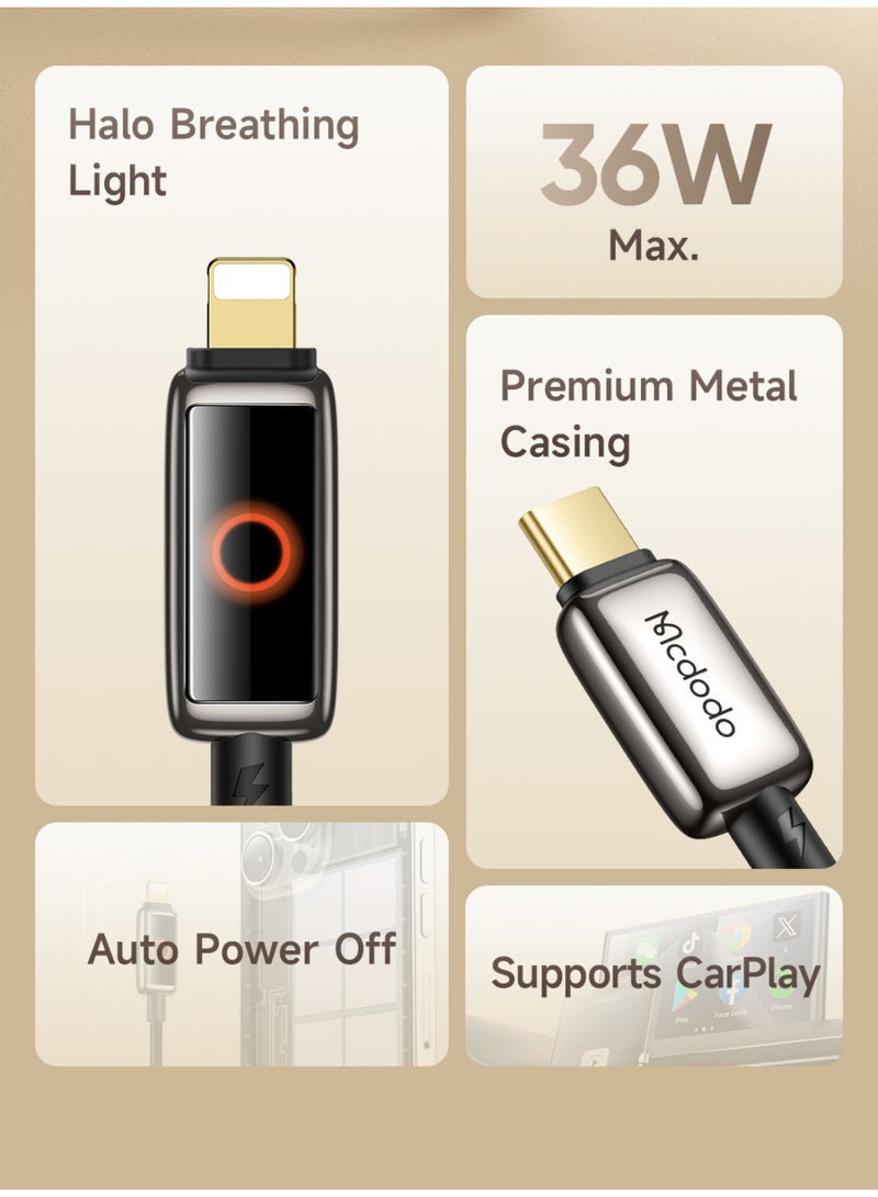 مكدودو Mcdodo كابل بيانات 36 واط بفصل الطاقة التلقائي (USB-C إلى Lightning)، شاشة LED، 1.2 متر - Image 4