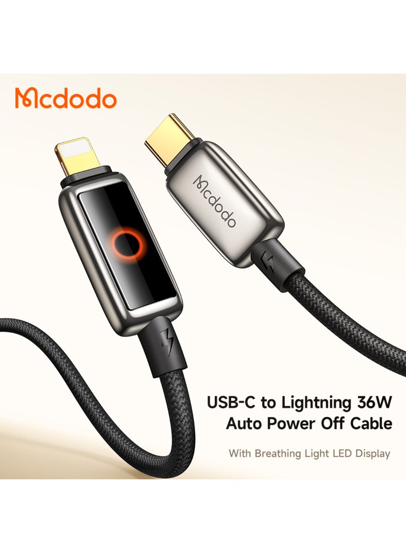 مكدودو Mcdodo كابل بيانات 36 واط بفصل الطاقة التلقائي (USB-C إلى Lightning)، شاشة LED، 1.2 متر - Image 2