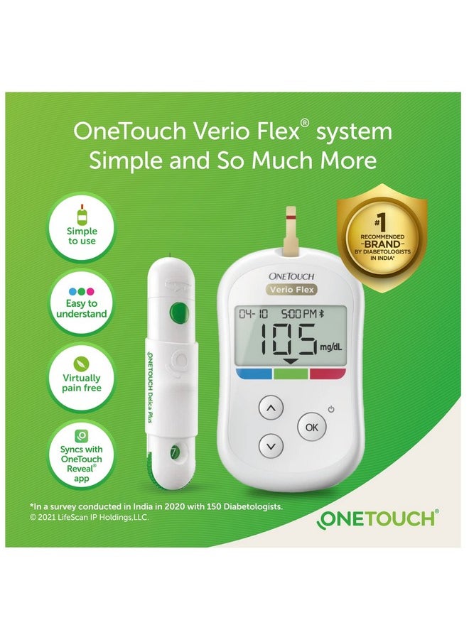 ONETOUCH Verio Flex Glucometer With 50 Test Strips & 50 Additional Lancets (Total 60 Sterile Lancets) | Sync Your Results With Onetouch Reveal Mobile App| Simple & Accurate Testing Of Blood Sugar  - Image 2