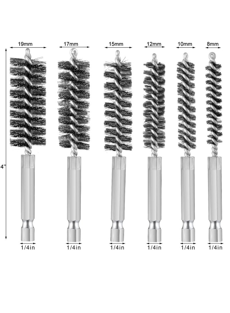 Y&D 6 Pieces Stainless Steel Bore Brush in Different Sizes Twisted Wire Cleaning with Handle 1/4 Inch Hex Shank for Power Drill Impact Driver, 4" Long （8mm,10mm,12mm,15mm,17mm,19mm)  - Image 5