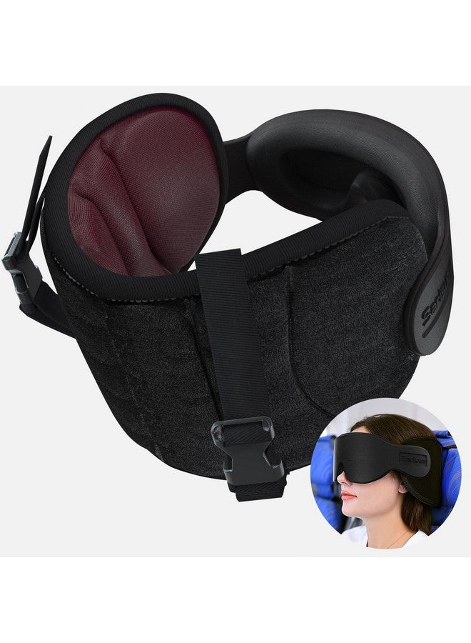 SARISUN Travel Pillows for Airplanes, Airplane Pillow for Long Flight, Airplane Head Strap with Sleep Eye Mask, 360° Headrest for Car Road Trip, Stop Bobblehead, FSA HSA Eligible Approved, Red - Image 1
