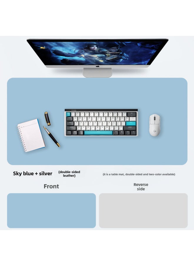Extra Large Anti-slip Leather Mouse Pad Computer Keyboard Office Desk Writing Coffee Table Pattern Printed Logo-Color:Other Size Customization-Pattern:[Double-sided] Sky Blue + Silver No Sewn  - Image 1