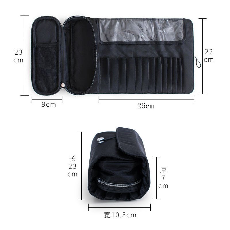 Large-capacity brush makeup bag makeup brush multi-functional folding storage bag travel beauty makeup tool kit black - Image 3