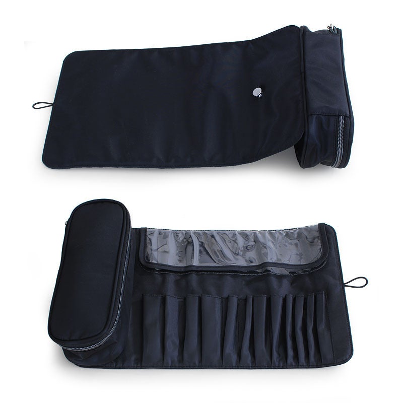 Large-capacity brush makeup bag makeup brush multi-functional folding storage bag travel beauty makeup tool kit black - Image 4