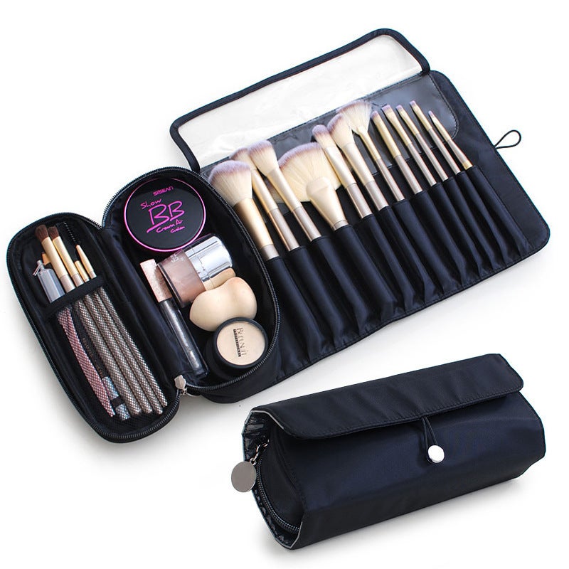 Large-capacity brush makeup bag makeup brush multi-functional folding storage bag travel beauty makeup tool kit black - Image 2