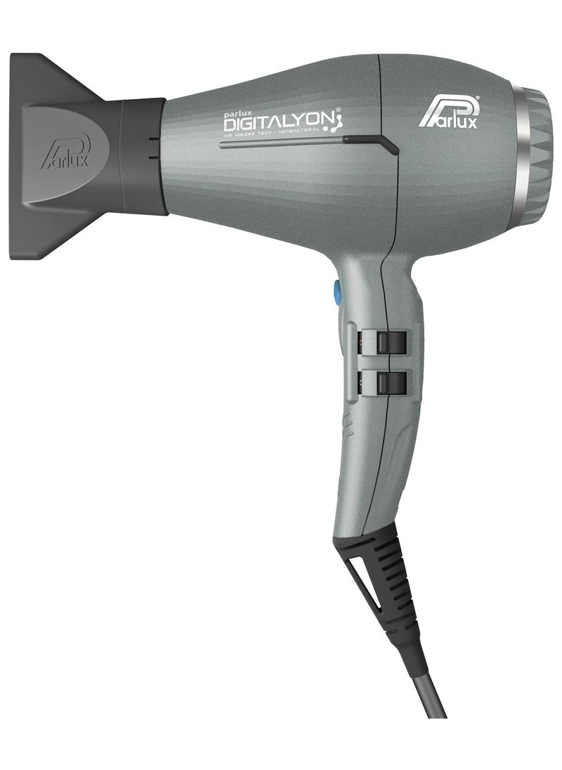 Parlux Digitalyon Professional Hair Dryer – 2400W Lightweight Blow Dryer with Negative Ions – Fast Drying, Quiet, and Durable for Salon & Home Use (Glitter Grey)