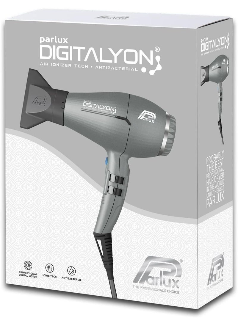 Parlux Digitalyon Professional Hair Dryer – 2400W Lightweight Blow Dryer with Negative Ions – Fast Drying, Quiet, and Durable for Salon & Home Use (Glitter Grey)