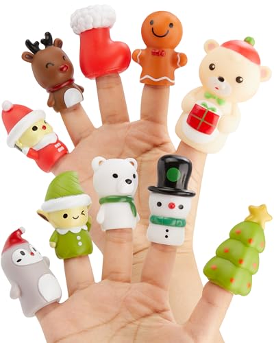 AQKILO Christmas Finger Puppet Set Christmas Puppet Show Theater Props Educational Bath Toys - Image 1