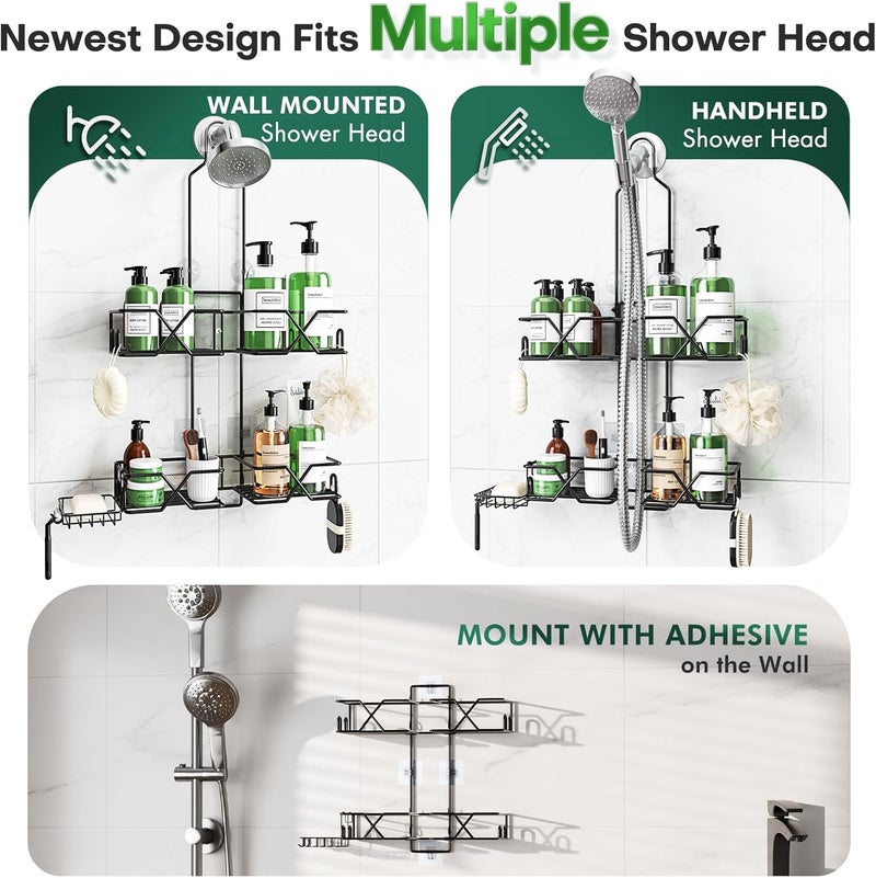 Sewulidon Upgraded Hanging Shower Caddy for Handheld Shower Heads,Adjustable Height Extra Long Bathroom Shower Organizer Hanger Rack with Hooks,Soap Holder - Image 5