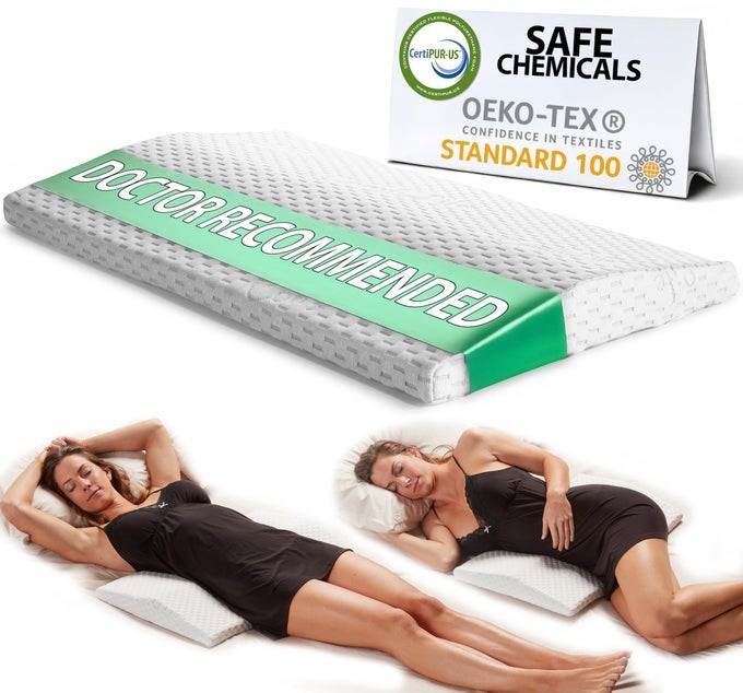 LUMBAR SUPPORT PILLOW FOR SLEEPING MEMORY FOAM PILLOW FOR BACK PAIN RELIEF SIDE BACK AND STOMACH SLEEPERS TRIANGLE WEDGE BOLSTER PILLOW BED REST PILLOW WHITE STANDARD