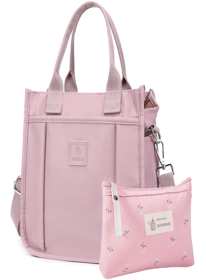 RUNSOON Small Tote Bag Cute Nylon Crossbody Bag Satchel Handbags Top-handle Purse With Multi Pockets Zipper Compartment for Women, Pink - Image 1