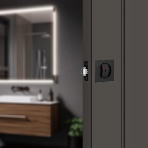 Malimali Pocket Door Lock, Matte Black Pocket Door Hardware Square Door Lock with Red-Green Indicators for Privacy Sliding Door Bifold Door Locks and Pulls Handles - Image 5