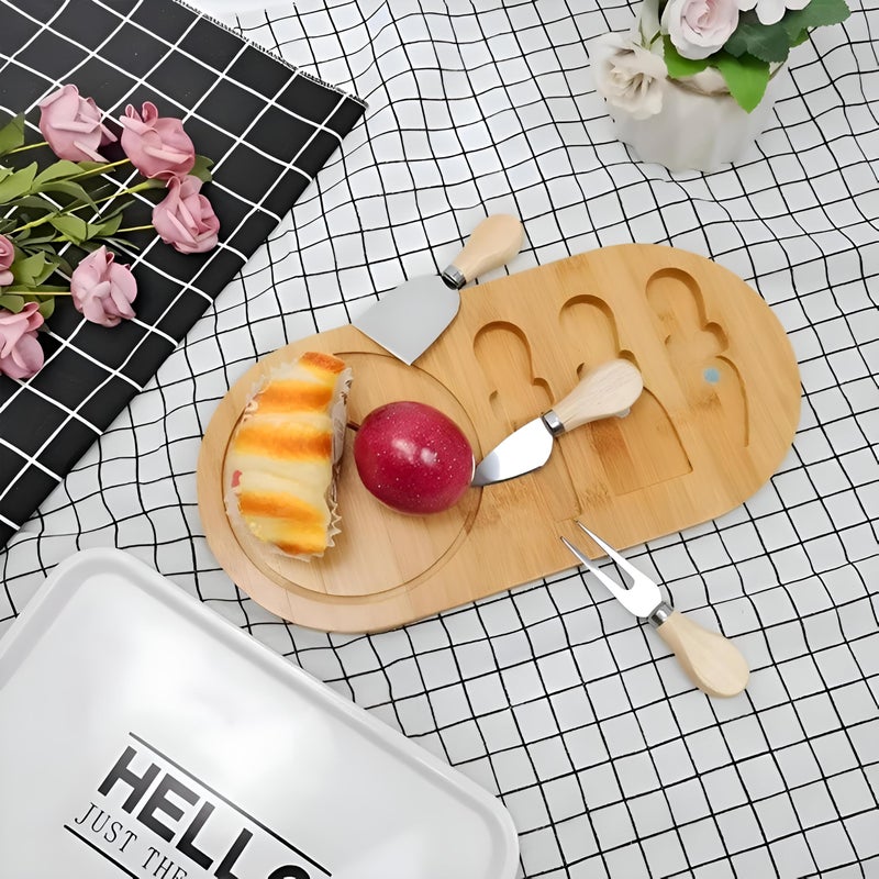 Cheese Cutting Board - Bamboo Serving Tray with Stainless Steel Knives and Serving Tools Size 35 - Image 1