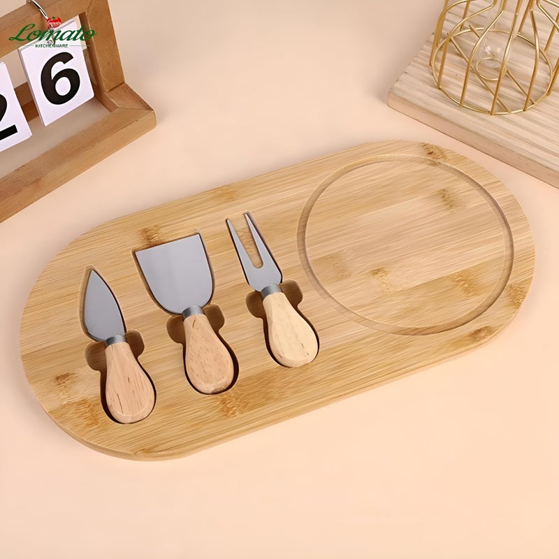 Cheese Cutting Board - Bamboo Serving Tray with Stainless Steel Knives and Serving Tools Size 35 - Image 3