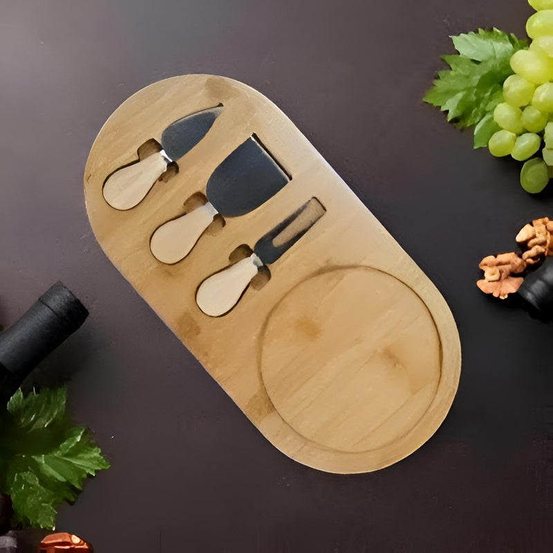 Cheese Cutting Board - Bamboo Serving Tray with Stainless Steel Knives and Serving Tools Size 35 - Image 2