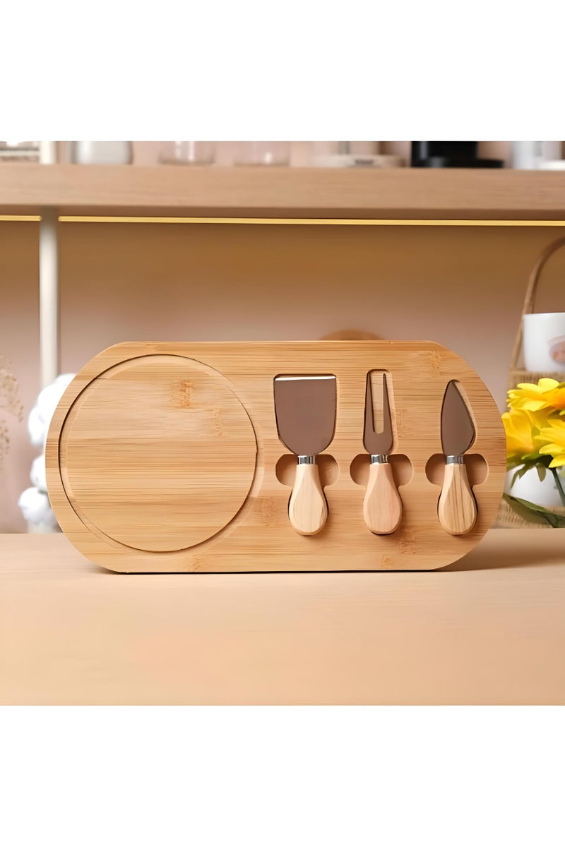 Cheese Cutting Board - Bamboo Serving Tray with Stainless Steel Knives and Serving Tools Size 35 - Image 5