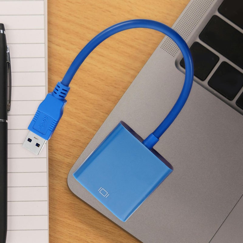 محول USB أزرق إلى VGA لكابل إعداد شاشة مزدوجة متوافق مع Windows بدون طاقة خارجية - Image 5