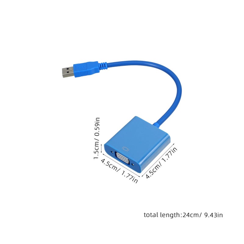 محول USB أزرق إلى VGA لكابل إعداد شاشة مزدوجة متوافق مع Windows بدون طاقة خارجية - Image 3