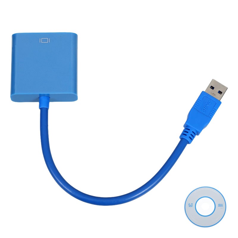 محول USB أزرق إلى VGA لكابل إعداد شاشة مزدوجة متوافق مع Windows بدون طاقة خارجية - Image 2