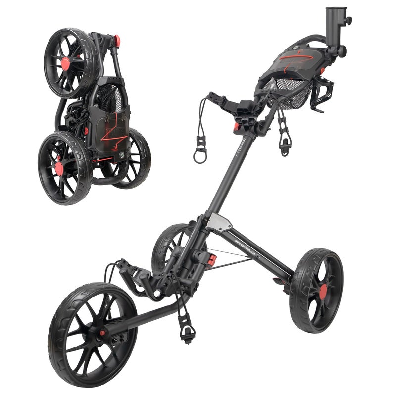 Caddytek CaddyLite 153 V2 Golf Push Cart Lightweight Foldable Aluminum Cart with EVA Wheels Foot Brake Adjustable Handle Umbrella Holder Drink Holder Scorecard Holder