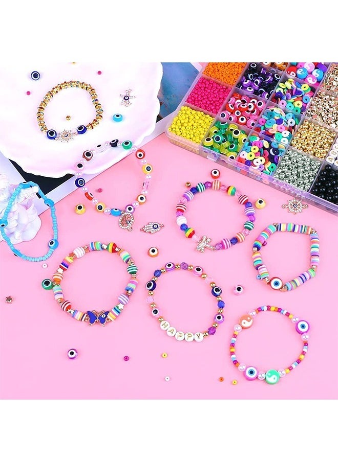 YelaJoy 3370 Pieces Diy Bead Charms for Jewelry Making, 8mm Evil Eye Beads Seed Beads Clay Bead Charms for Bracelet Making Kit Craft Earrings Necklace Making  - Image 4