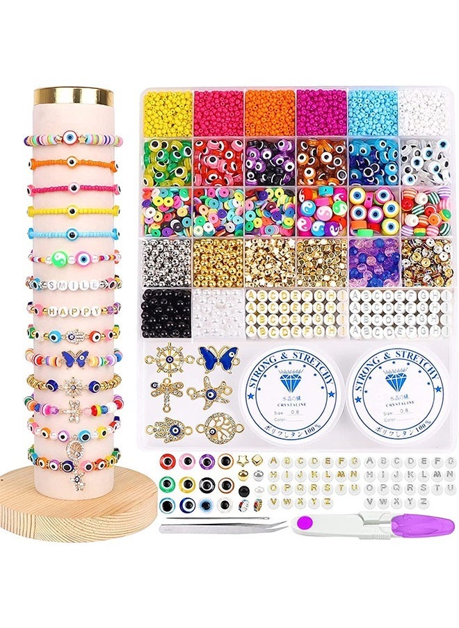 YelaJoy 3370 Pieces Diy Bead Charms for Jewelry Making, 8mm Evil Eye Beads Seed Beads Clay Bead Charms for Bracelet Making Kit Craft Earrings Necklace Making  - Image 1