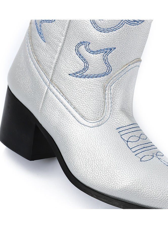 Mr.joe MR Joe Shine in Style with Silver Embroidered Western Boots - 3725 - Image 2