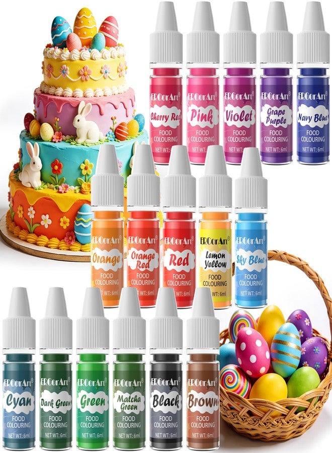 ERCorArt Food Coloring Liquid - ERCorArt 16 Colors Food Coloring, Food Grade Food Dye, Tasteless Food Color Set for Cake Decorating, Easter Egg, Cooking, Fondant - 0.25 Fl Oz - Image 1