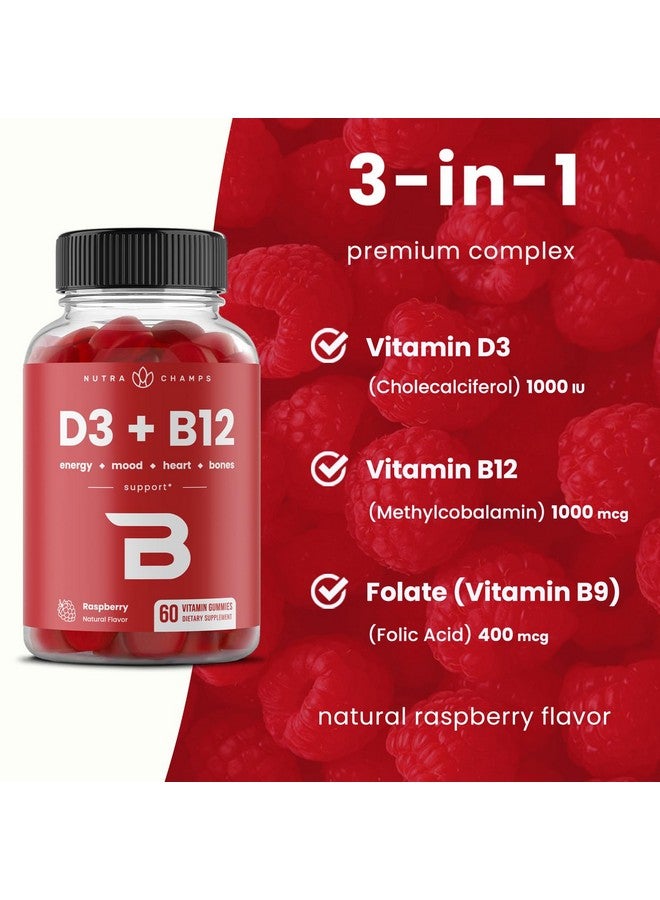 NutraChamps NutraChamps Vitamin D3 & B12, Methyl B12 Gummies for Adults & Kids, Enhanced with Vitamin D 3 & B9 Vitamin Folate, Natural Energy, Mood, Metabolism & Focus, Raspberry, 120 Gummies (Pack of 2) - Image 5