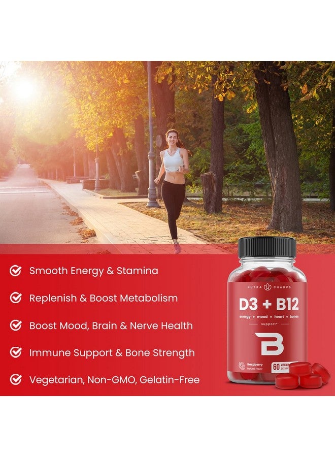 NutraChamps NutraChamps Vitamin D3 & B12, Methyl B12 Gummies for Adults & Kids, Enhanced with Vitamin D 3 & B9 Vitamin Folate, Natural Energy, Mood, Metabolism & Focus, Raspberry, 120 Gummies (Pack of 2) - Image 4