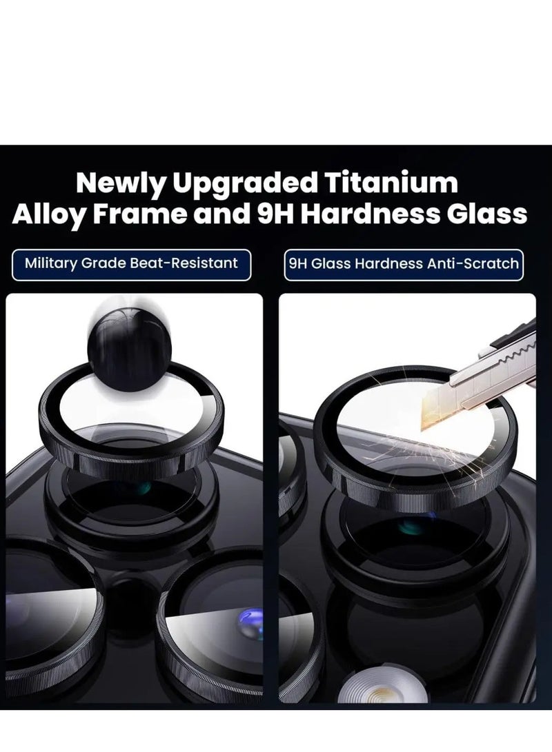 HEXABEX 3PC Pack iPhone 15 Pro Max Camera Lens Protector, Metal Ring Tempered Glass Camera Lens Protectors for iPhone 15 Pro Max Black  - Image 4