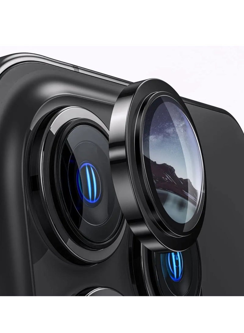HEXABEX 3PC Pack iPhone 15 Pro Max Camera Lens Protector, Metal Ring Tempered Glass Camera Lens Protectors for iPhone 15 Pro Max Black  - Image 2