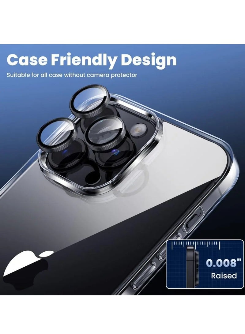 HEXABEX 3PC Pack iPhone 15 Pro Max Camera Lens Protector, Metal Ring Tempered Glass Camera Lens Protectors for iPhone 15 Pro Max Black  - Image 3
