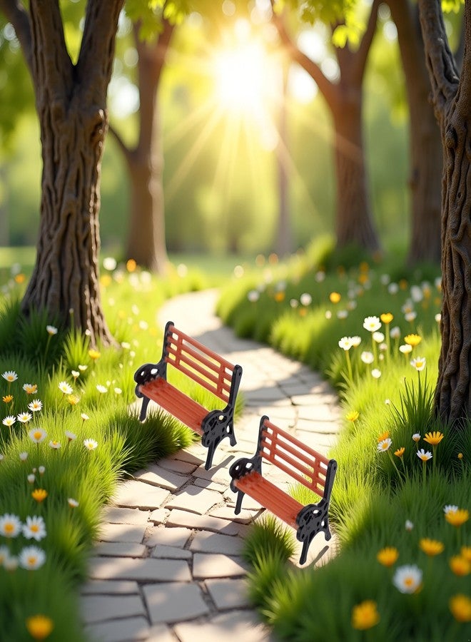 WaigN 2Pcs Brown Miniature Park Bench Set, Street Seats and Garden Ornaments for Dollhouse and Fairy Garden Decor, Mini Bench Chairs for Train Platform, Playhouse, and Micro Landscape Decoration (1.1Inch) - Image 4