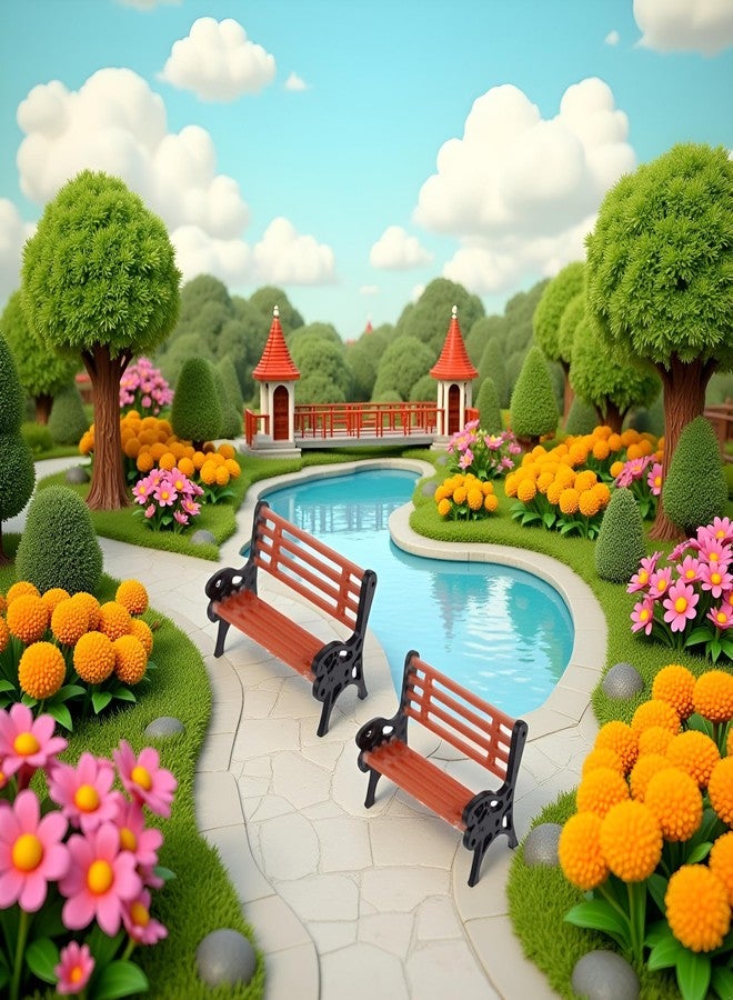 WaigN 2Pcs Brown Miniature Park Bench Set, Street Seats and Garden Ornaments for Dollhouse and Fairy Garden Decor, Mini Bench Chairs for Train Platform, Playhouse, and Micro Landscape Decoration (1.1Inch) - Image 3