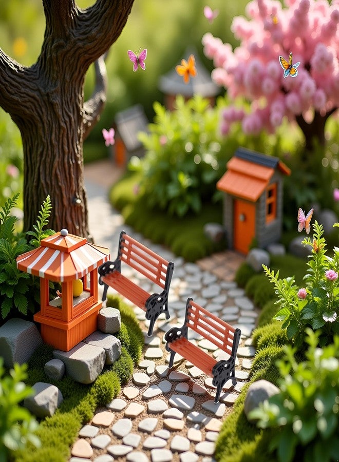 WaigN 2Pcs Brown Miniature Park Bench Set, Street Seats and Garden Ornaments for Dollhouse and Fairy Garden Decor, Mini Bench Chairs for Train Platform, Playhouse, and Micro Landscape Decoration (1.1Inch) - Image 5